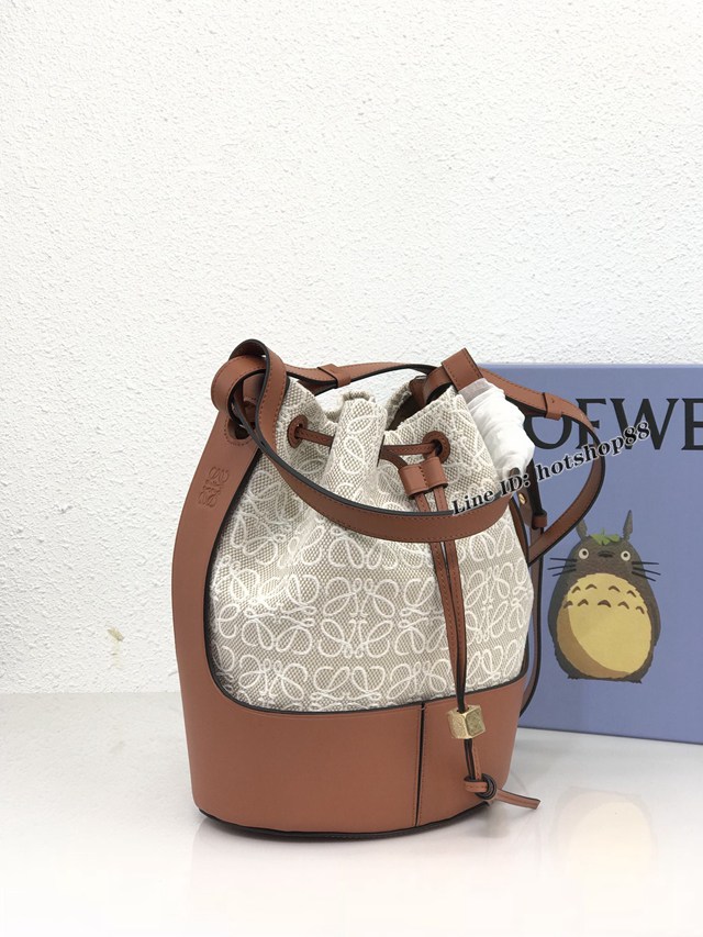 Loewe專櫃同步最新版本淺色帆布拼西班牙進口小牛皮羅意威Ballon最新繡花大號氣球包 型號10115 lyw1263